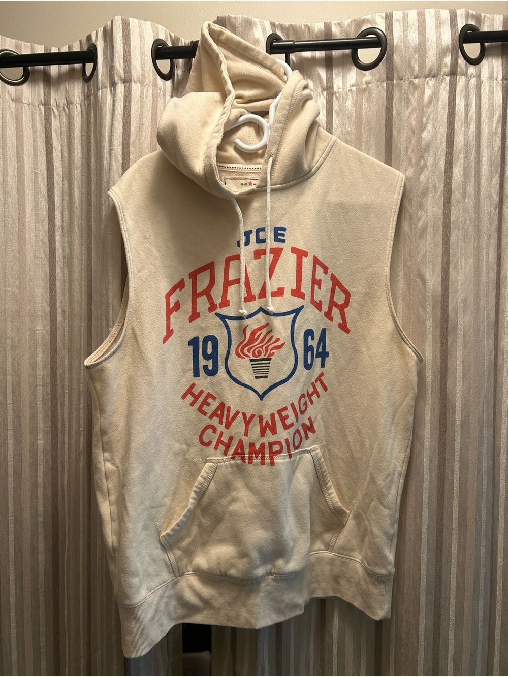 Roots of Fight Joe Frazier Heavyweight Sleeveless Hoodie - Cream, Mens Size XL